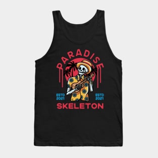 Paradise Skull With Guitar In the Beach Tank Top